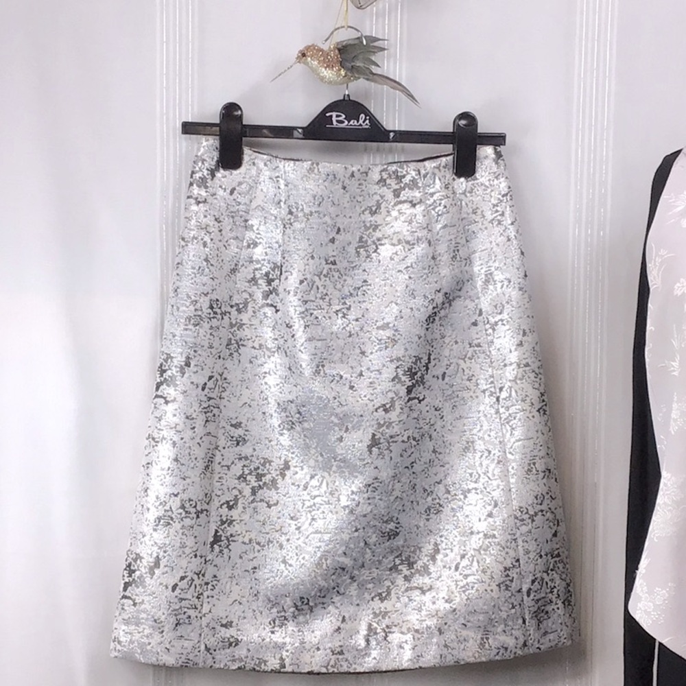 🪞Ellen Tracy Silver Metallic A-Line Knee Length Lined Back Zip - Picture 8 of 9